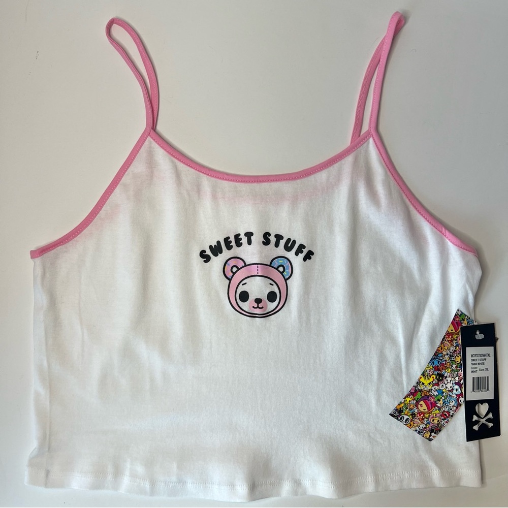 Tokidoki Biscottii Sweet Stuff Pink and White Cropped Tank XL NWT